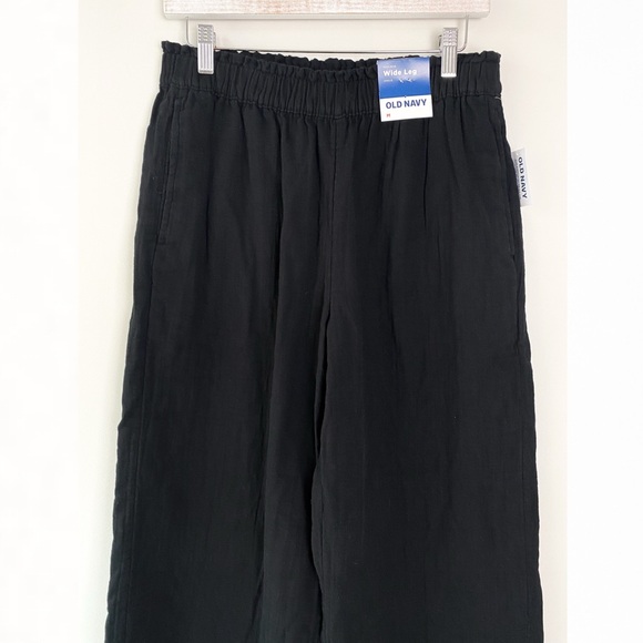 NWT Old Navy Women High Waisted Crinkle Gauze Wide Leg Pants M Black 100% Cotton - Picture 3 of 11